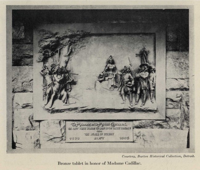 Bronze tablet in honor of Madame Cadillac.