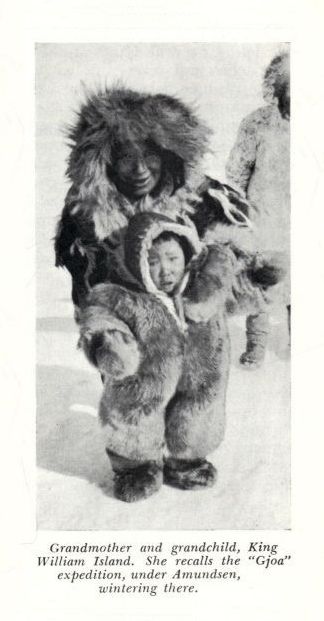 Grandmother and grandchild, King William Island.  She recalls the "Gjoa" expedition, under Amundsen, wintering there.